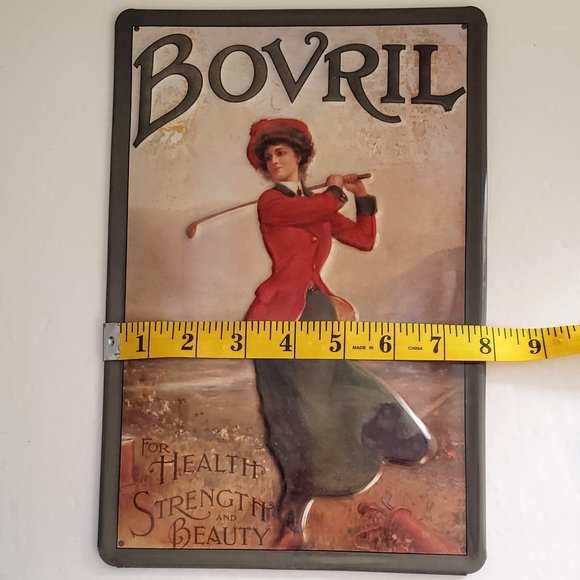 New VINTAGE Sturdy Metal Tin Sign Europe Woman Playing Golf BOVRIL - Picture 6 of 12